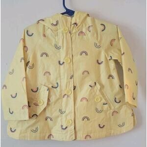 Oshkosh Baby Girls Sz. 18 Mos. Rainbow Raincoat Jacket Yellow Soft Lining Button